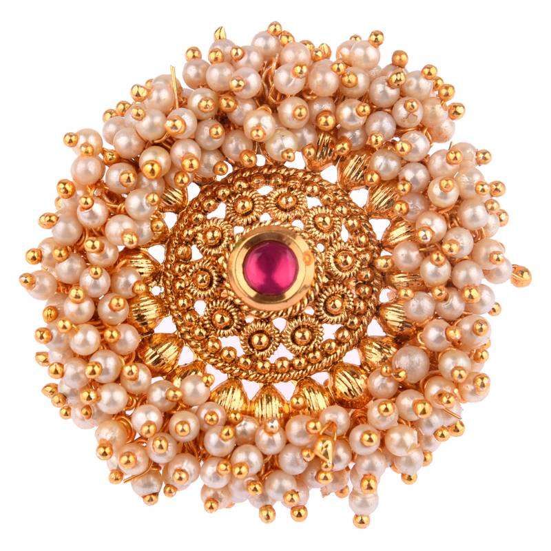 Ruby color adjustable ring with moti & agate stone | gold plated
