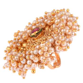 Ruby color adjustable ring with moti & agate stone | gold plated 3