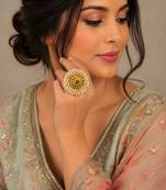 Green color adjustable ring with moti & agate stone | gold plated