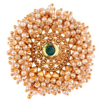 Green color adjustable ring with moti & agate stone | gold plated 2