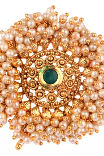 Green color adjustable ring with moti & agate stone | gold plated