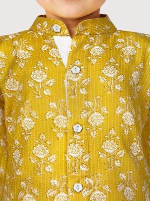 Baby boys yellow pure cotton floral print kurta pyjama set 2