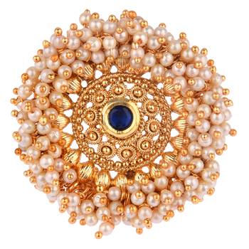 Blue color adjustable ring with moti & agate stone | gold plated 2