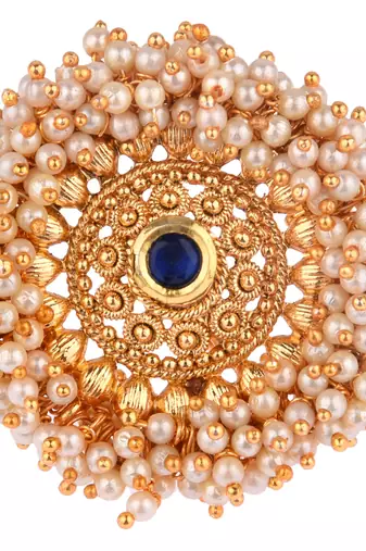 Blue color adjustable ring with moti & agate stone | gold plated