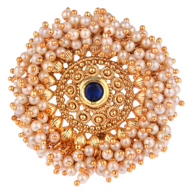 Blue color adjustable ring with moti & agate stone | gold plated