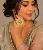 Yellow color adjustable ring with moti & agate stone | gold plated