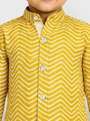 Baby boys yellow pure cotton geometric print kurta pyjama set 2