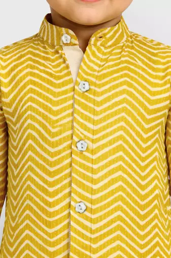 Baby boys yellow pure cotton geometric print kurta pyjama set