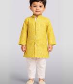 Baby boys yellow pure cotton geometric print kurta pyjama set