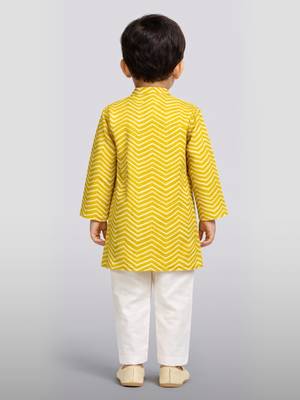 Baby boys yellow pure cotton geometric print kurta pyjama set 3