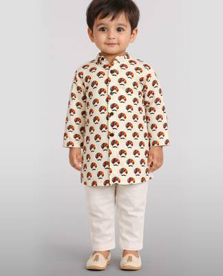 Baby boys multicolour pure cotton quirky print kurta pyjama set 1
