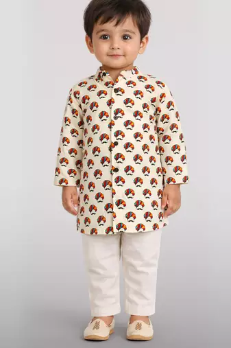 Baby boys multicolour pure cotton quirky print kurta pyjama set