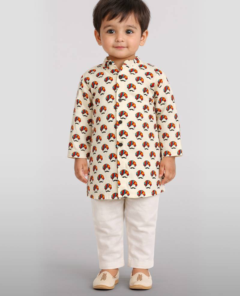 Baby boys multicolour pure cotton quirky print kurta pyjama set