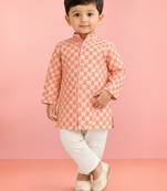 Baby boys peach pure cotton floral print kurta pyjama set