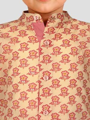 Baby boys peach pure cotton floral print kurta pyjama set 2