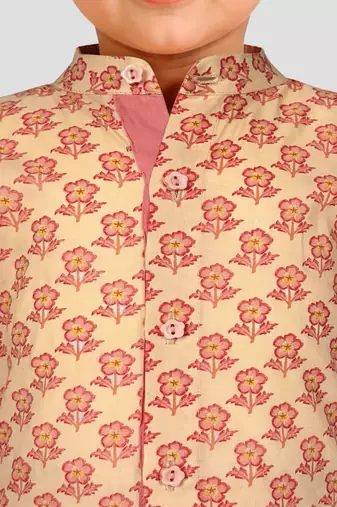 Baby boys peach pure cotton floral print kurta pyjama set