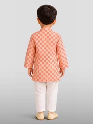 Baby boys peach pure cotton floral print kurta pyjama set 4