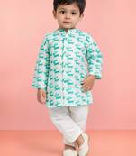 Baby boys aqua pure cotton animal print kurta pyjama set