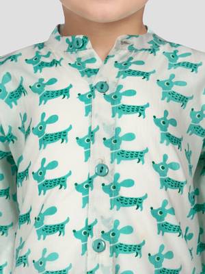 Baby boys aqua pure cotton animal print kurta pyjama set 2