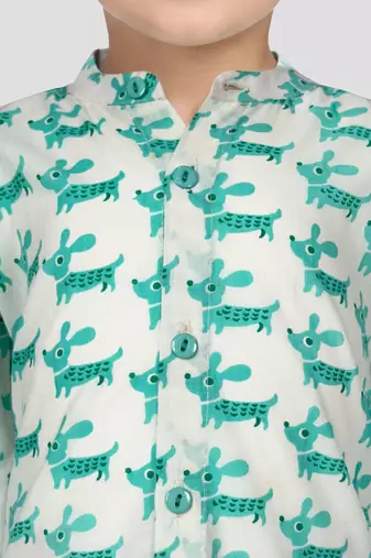 Baby boys aqua pure cotton animal print kurta pyjama set
