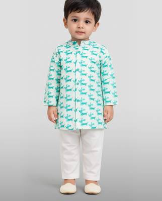 Baby boys aqua pure cotton animal print kurta pyjama set 3