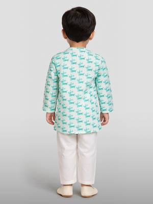 Baby boys aqua pure cotton animal print kurta pyjama set 4