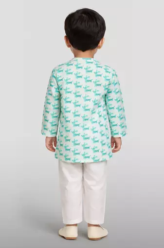 Baby boys aqua pure cotton animal print kurta pyjama set