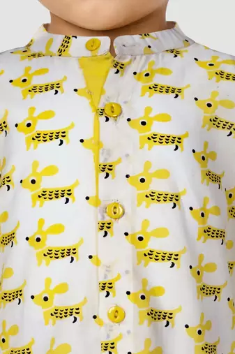 Baby boys yellow pure cotton animal print kurta pyjama set