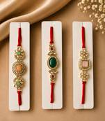 Assorted color set of 3 kundan rakhis handmade style