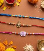 Multi color set of 3 thread rakhis stylish design