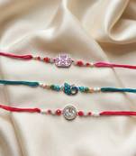 Multi color set of 3 thread rakhis traditional finish
