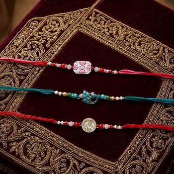 Multi color set of 3 thread rakhis traditional finish 2