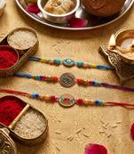 Multi color set of 3 thread rakhis handmade design