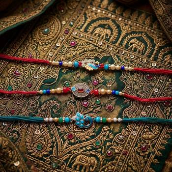 Multi color set of 3 thread rakhis ethnic style 2