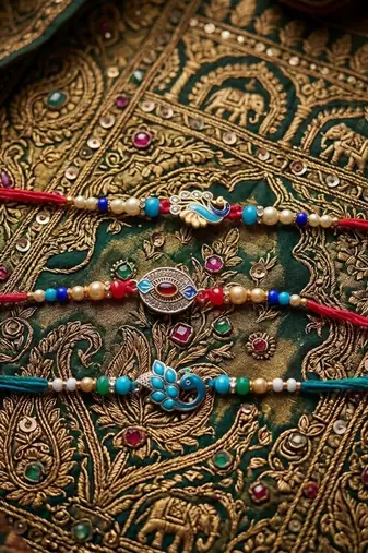 Multi color set of 3 thread rakhis ethnic style