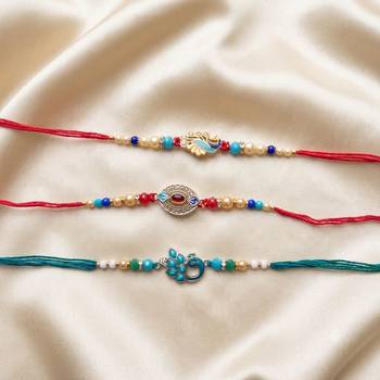 Multi color set of 3 thread rakhis ethnic style 3