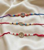 Multi color set of 3 thread rakhis premium finish