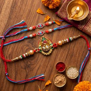 Multi color set of 3 thread rakhis traditional style 1