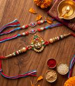 Multi color set of 3 thread rakhis traditional style