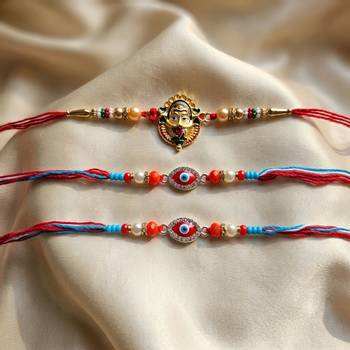 Multi color set of 3 thread rakhis traditional style 2