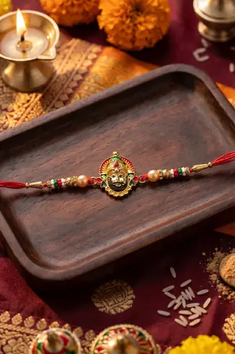 Multi color set of 3 thread rakhis traditional style