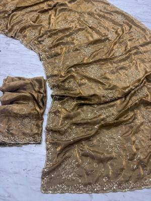 Brown Color Cudana and sequins work Satin Saree 1
