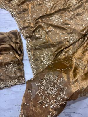 Brown Color Cudana and sequins work Satin Saree 2