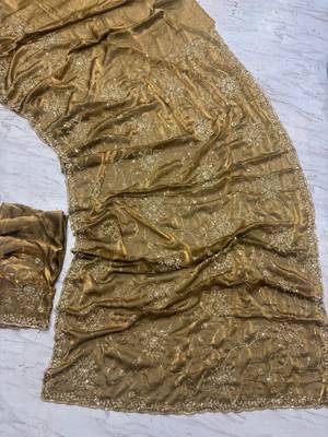 Brown Color Cudana and sequins work Satin Saree 3