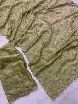 Olive Color Cudana and sequins work Satin Saree 3