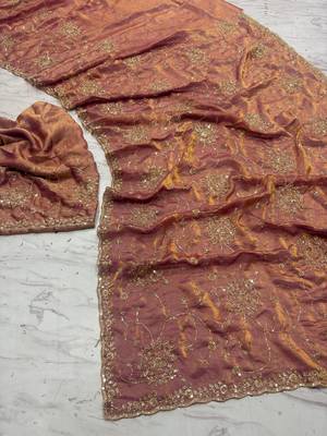 Orange Color Cudana and sequins work Satin Saree 2