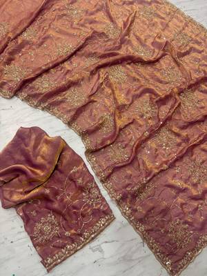 Orange Color Cudana and sequins work Satin Saree 3