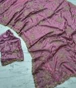Pink Color Cudana and sequins work Satin Saree
