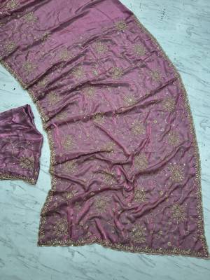 Pink Color Cudana and sequins work Satin Saree 2