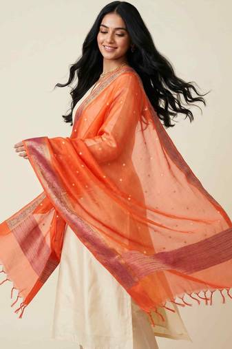Banarasi pure organza silk dupatta in orange colour with zari work